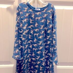 Girls Blue Dress with Horses Size 7-8.